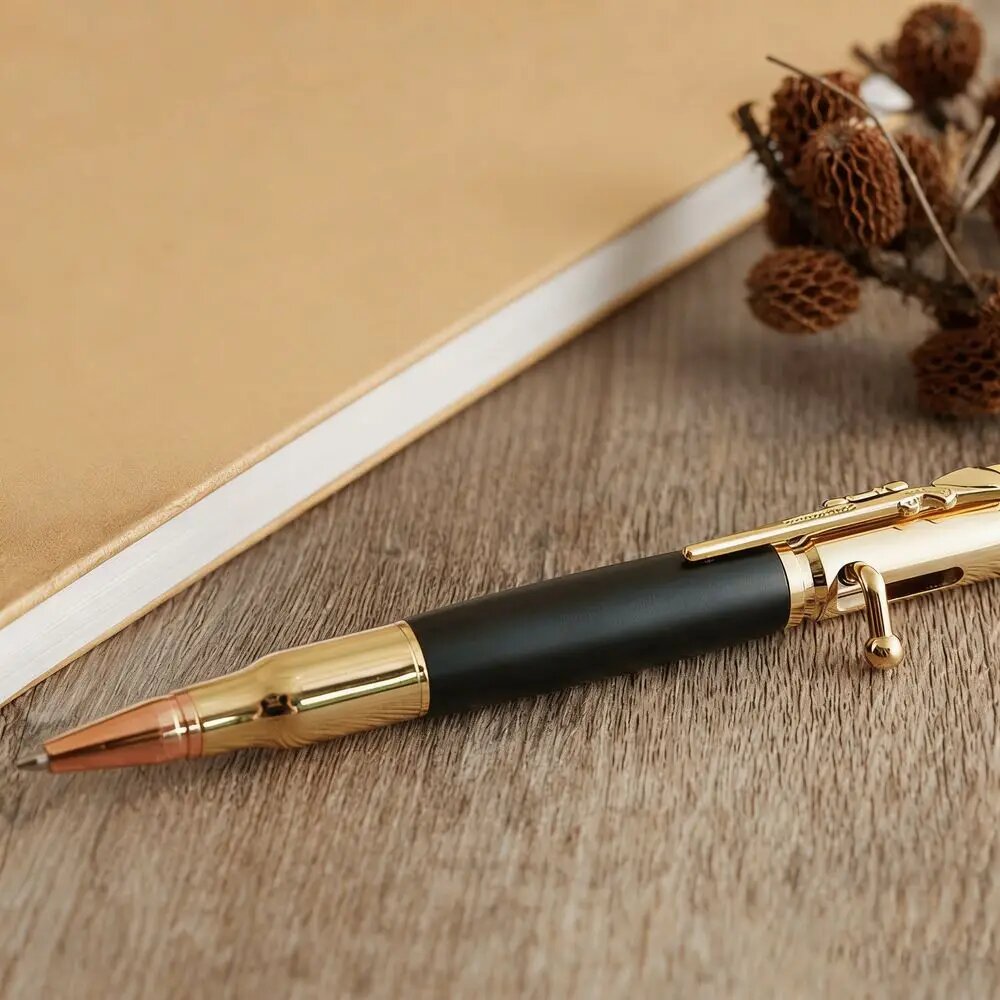 Ручка шариковая Bolt Action, Gold Metal-Black, Personal Design