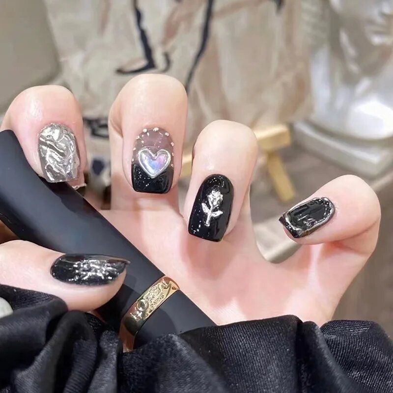 Накладные ногти SWEET NAILS-Z443Q черные с рисунком