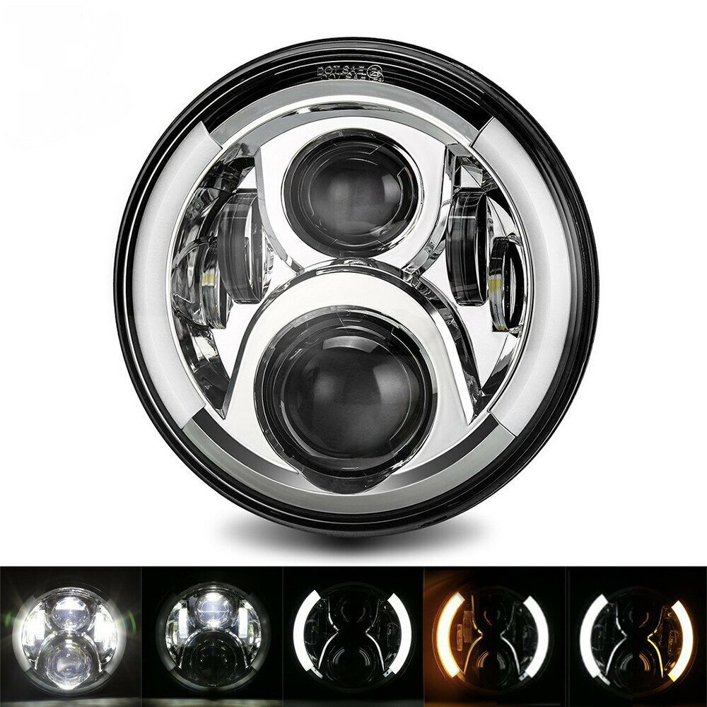 7-дюймовая светодиодная фара для Jeep Wrangler Harley 60W 6LED желто-белый свет серебряная база полукруглое кольцо луна