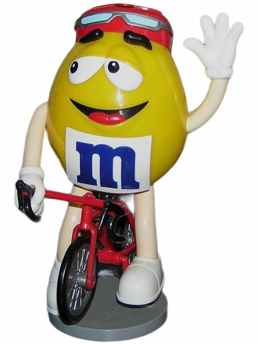 Винтаж M&Ms / Mars. Коллекционная Фигурка - желтый на велосипеде. Винтажный Диспенсер для Конфет M&Ms