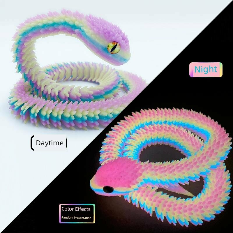 3D-печать цветная светящаяся в темноте радужная змея-гадюка с УФ-фонарем и батареями, 60 см