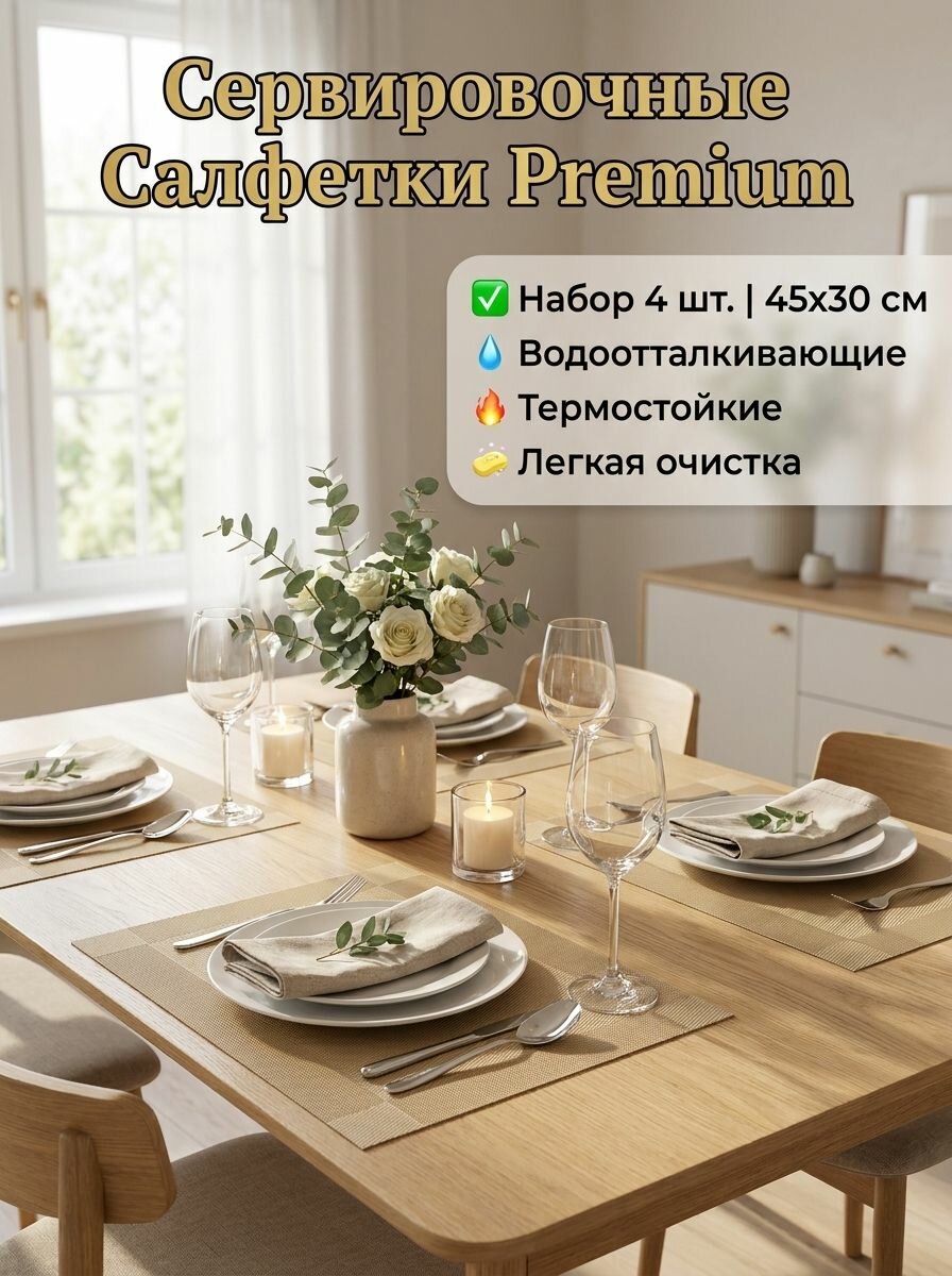 Салфетка Сервировочная 30x45 См 4 Шт Лён Золотой Антискользящие