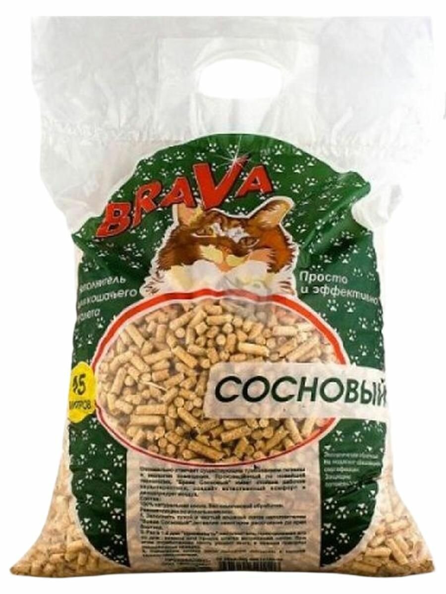 Наполнитель для кошачьего лотка Брава сосновый, 15л