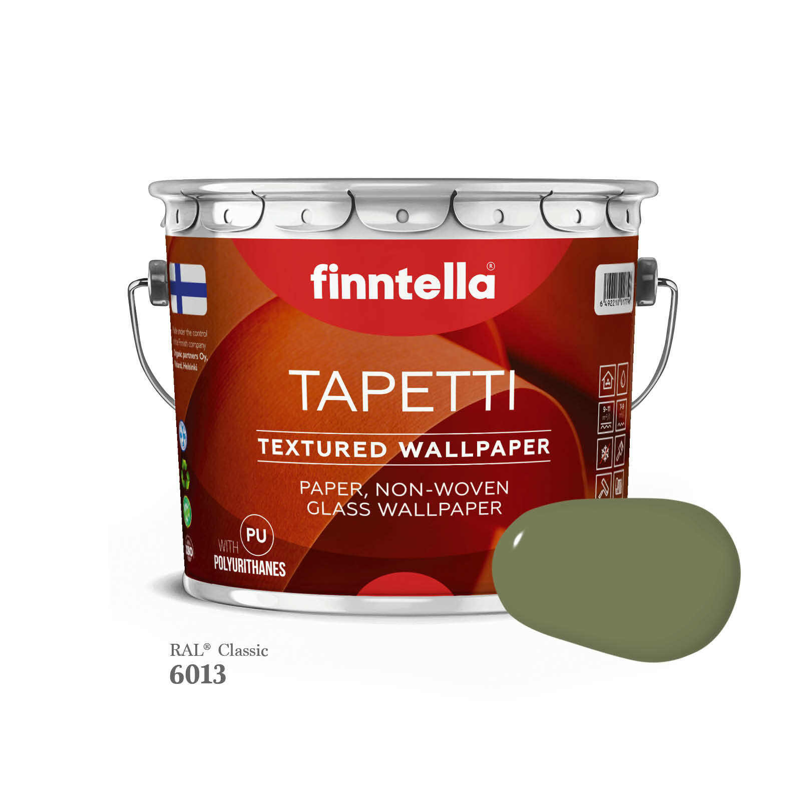 Шелковисто-матовая краска для обоев под окраску TAPETTI SILKKI Matta FINNTELLA, Цвет RAL 6013 Тростниково-зеленый (Reed green), 2,7л