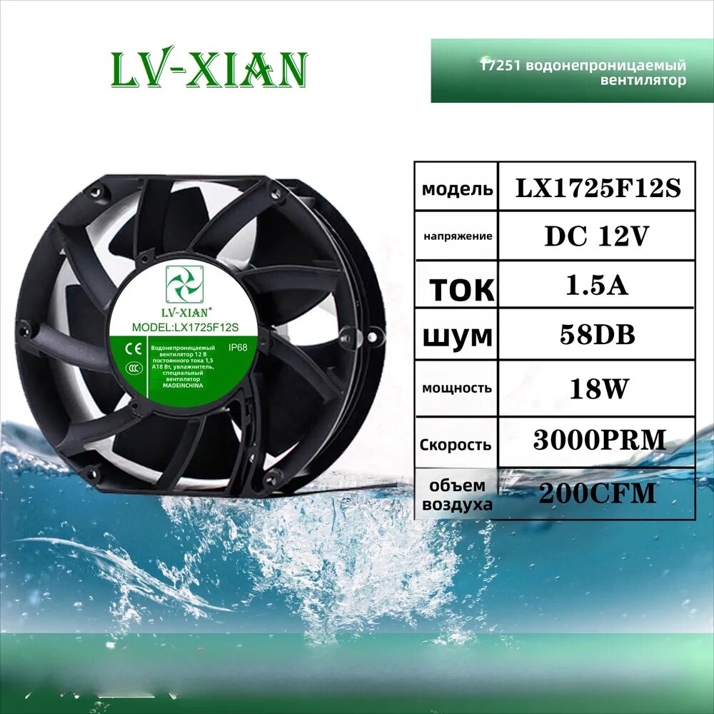 Вентилятор Промышленный 4 6 8 9 12 15 17см Водонепроницаемый IP68 12V 24V Для Охлаждения И Увлажнителей