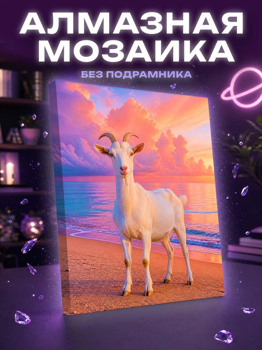 Алмазная мозаика Белая коза у лазурного моря
