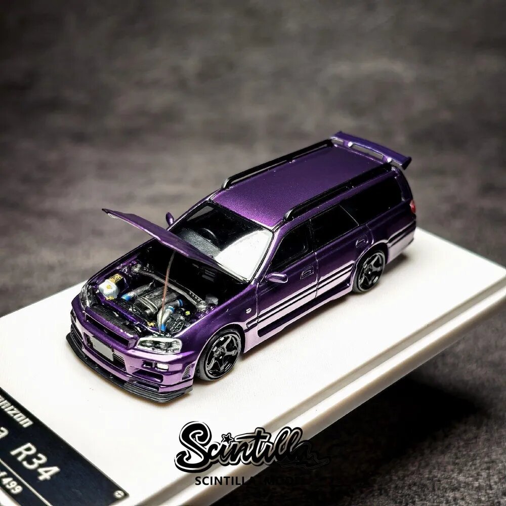 Машинка Model1& FH 1/64 #Stagea WC34 260RS R34 Wagon Purple Alloy Car Model Collection Gift