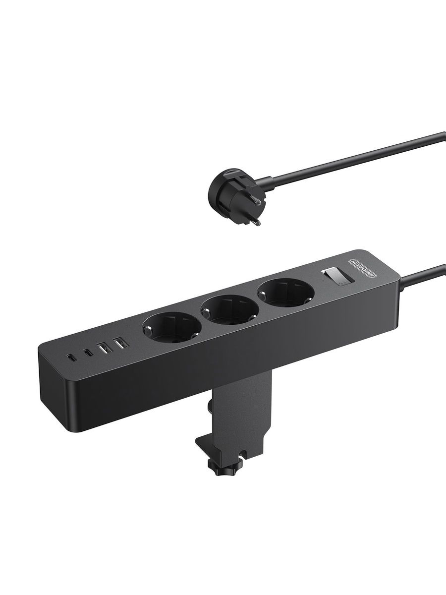 Сетевой фильтр с выключателем NTONPOWER с креплением, 3розеток 2USB-А 2USB-C 2м 2500Вт, вел, перегрузки заземление защита для офиса дома