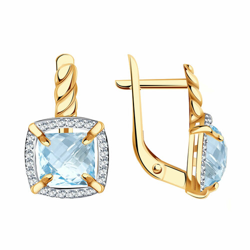 фото Серьги diamant online, красное золото, 585 проба, фианит, топаз, длина 1.75 см, , голубой