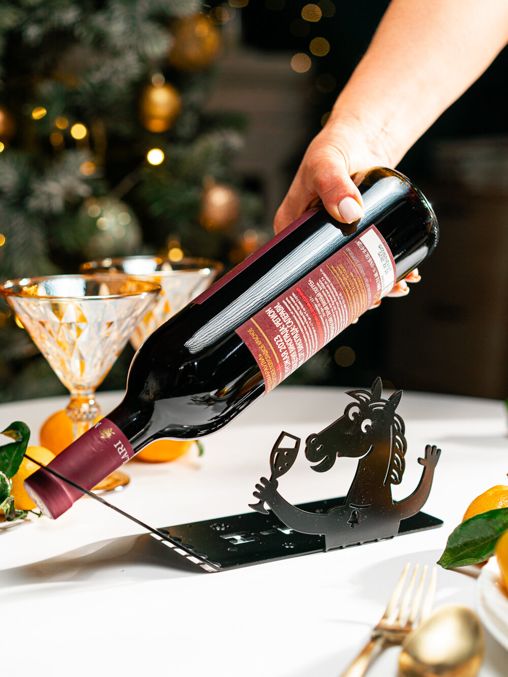 Бутылочница HITSAD 210-021В Символ года, для одной бутылки, черная, металл