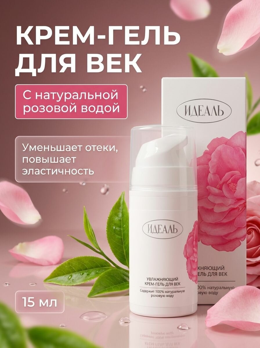 Крем-гель для век увлажняющий с розовой водой и оливковым маслом, 15 мл