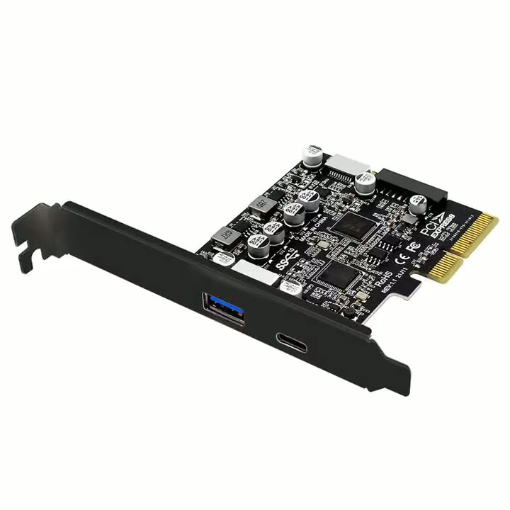Контроллер PCIe x4 v3.0 (ASM3142+VL822) USB 3.2 Gen2, Type-C+USB-A+Type-E+19PIN (ORIENT AM-U3142PE-AC19E) — фото 1