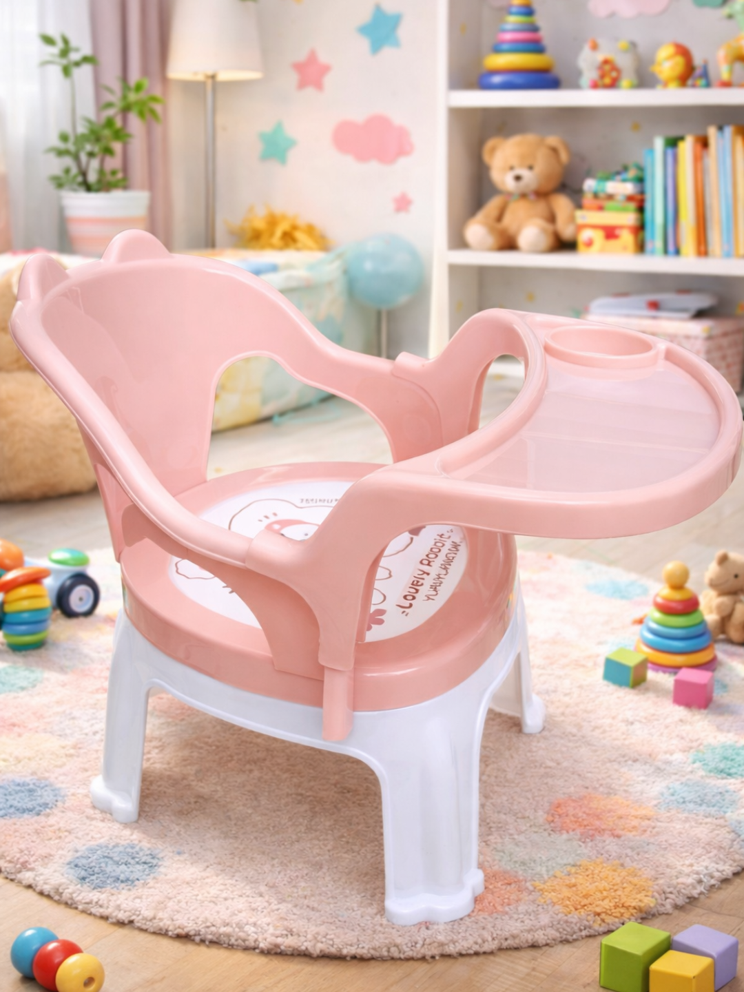 Детский стульчик для кормления с подносом, прочный пластик, удобный — фото 1