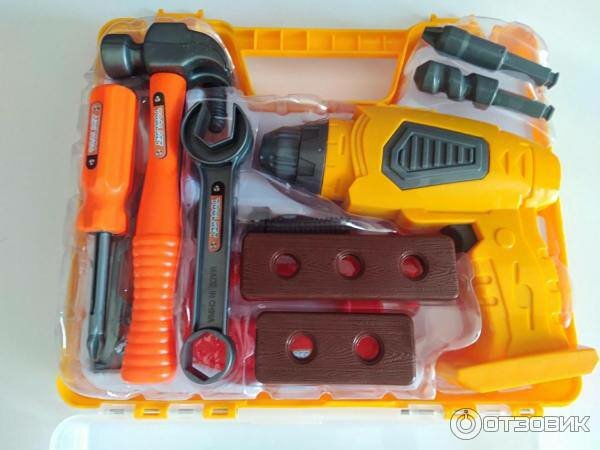 Детский набор инструментов с вращающейся дрелью чемоданчике с ручкой — фото 1