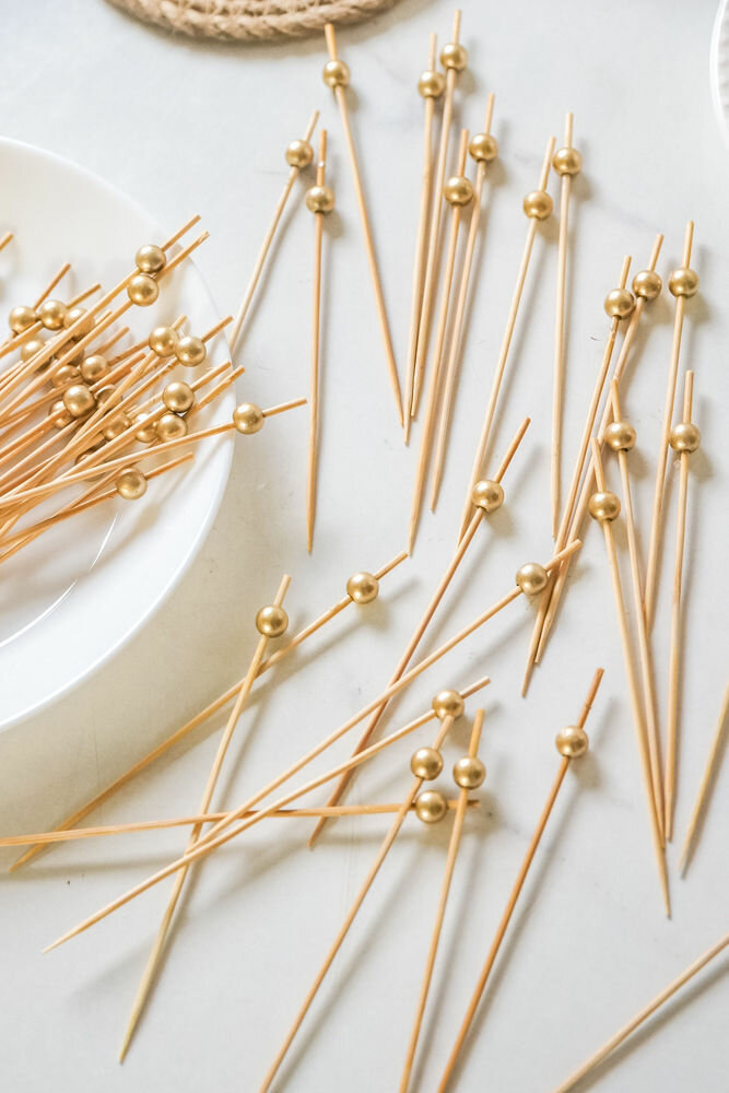 Шпажки для канапе/коктейльные шпажки боллз, бамбук, пластик, золотые, 12 см, 50 шт, Koopman International 408990040-2