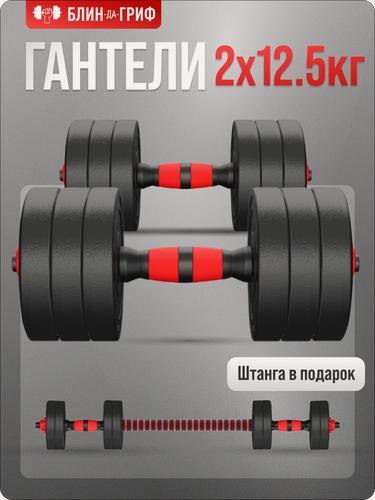 Изображение товара Гантели разборные Блин да Гриф 12,5 кг 2 шт, общий вес 25 кг