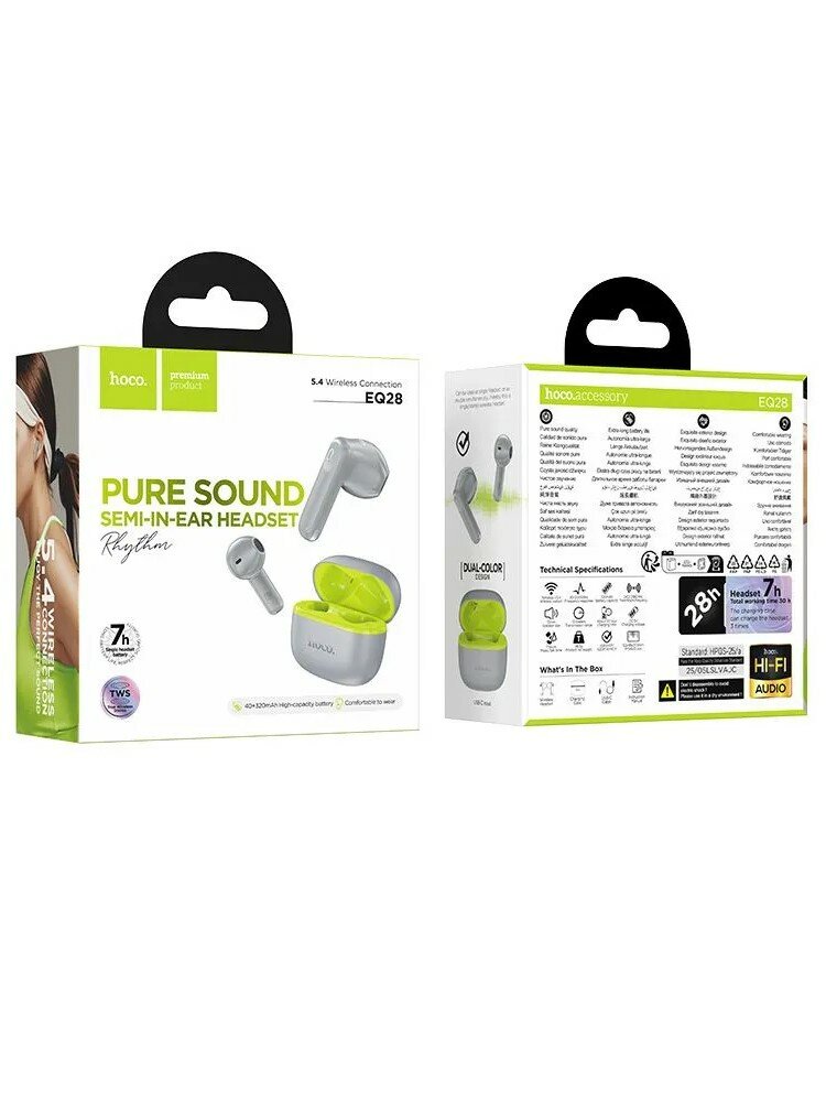 Наушники беспроводные TWS HOCO EQ28 Bird, bluetooth V5.4 (Серый)