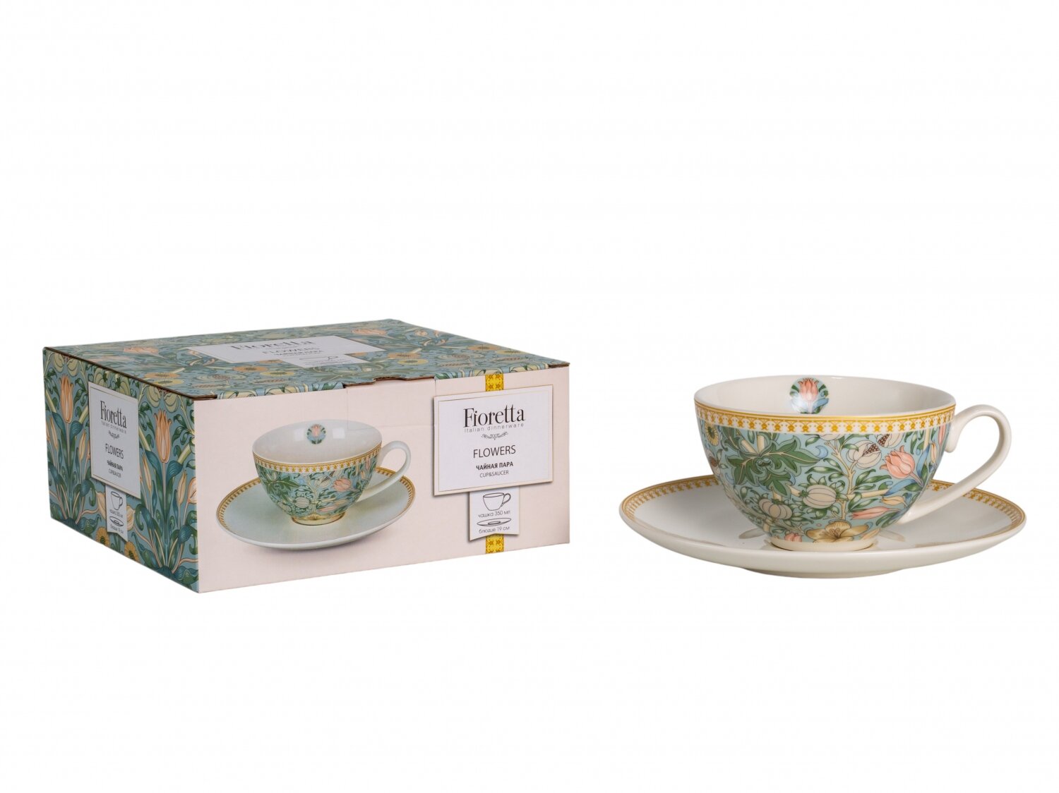 Чайная пара подарочная FIORETTA "FLOWERS" 350 мл, фарфоровая