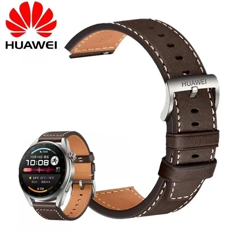 Ремешок из натуральной кожи Ремешок Для Huawei Watch 3 pro / Watch3 Pro New, Темно-коричневый,22mm