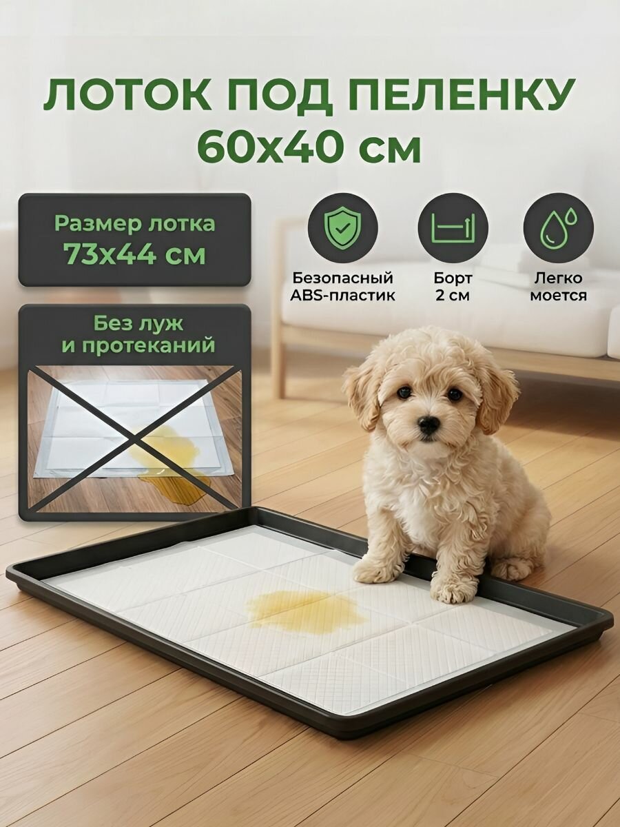 Лоток для щенка под пеленку 60х60 см, 73х44х2 см