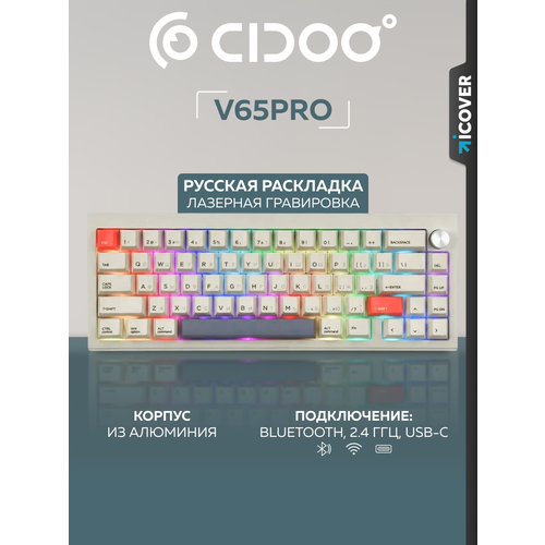 фото Беспроводная клавиатура механическая cidoo v65, 66 клавиш, русская раскладка