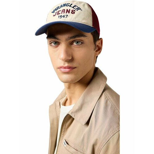 фото Бейсболка wrangler men trucker cap для мужчин, размер os, бежевый/красный