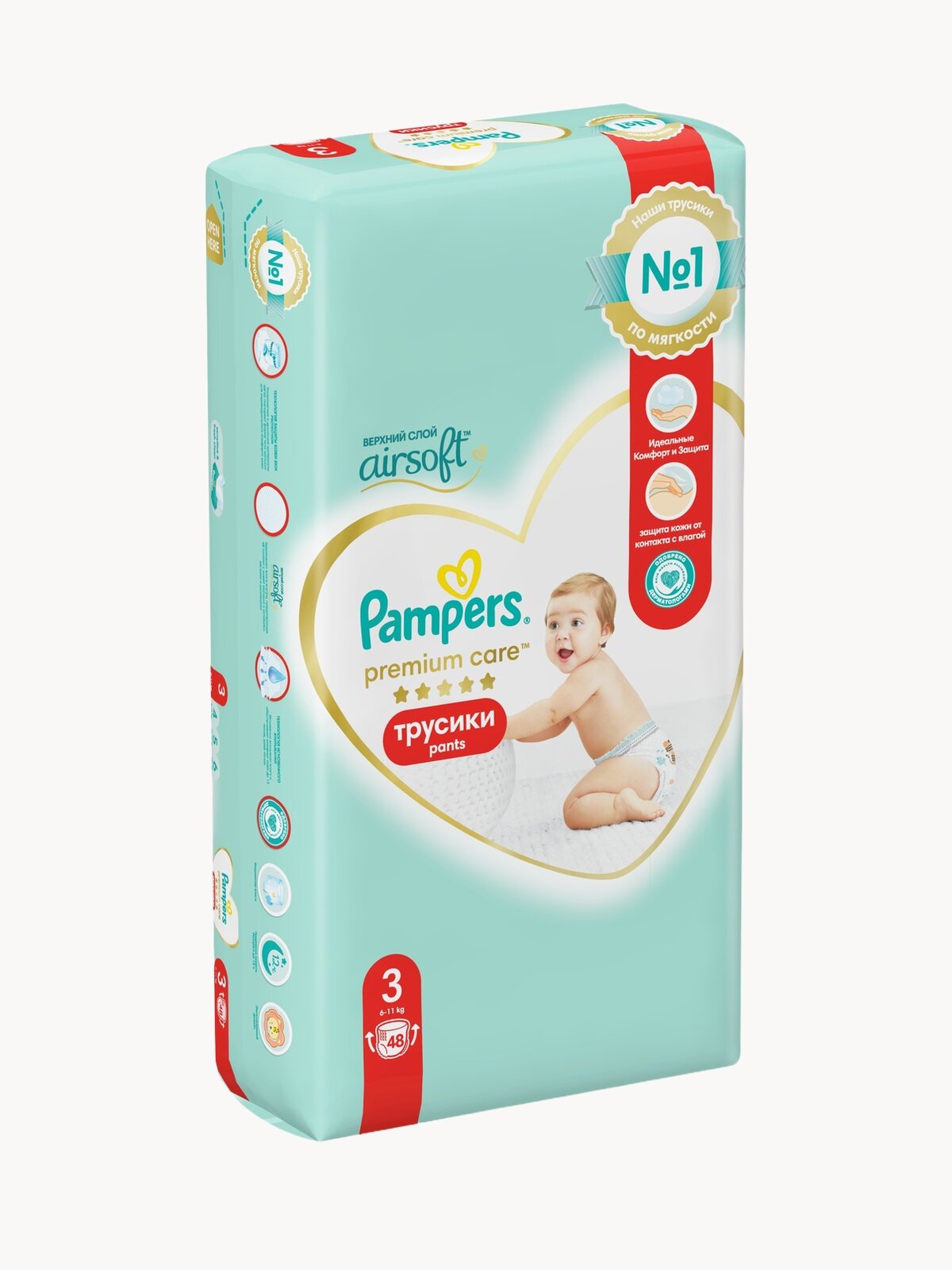 Подгузники-трусики Pampers Premium Care для малышей 6-11 кг, 3 размер M, 48 шт