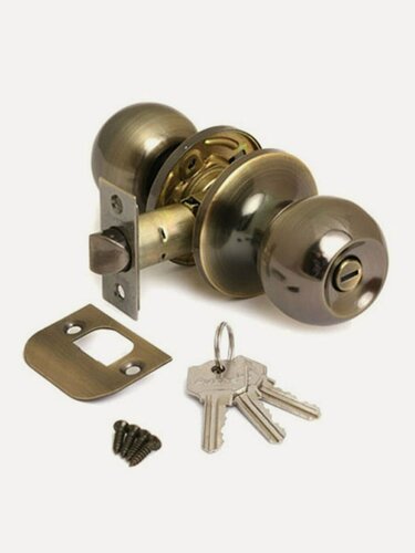 Изображение товара Дверная ручка кноб Avers 6072-01-AB с замком, цвет бронза, сталь. Комплект из 2 ручек для межкомнатных дверей 35-45 мм.