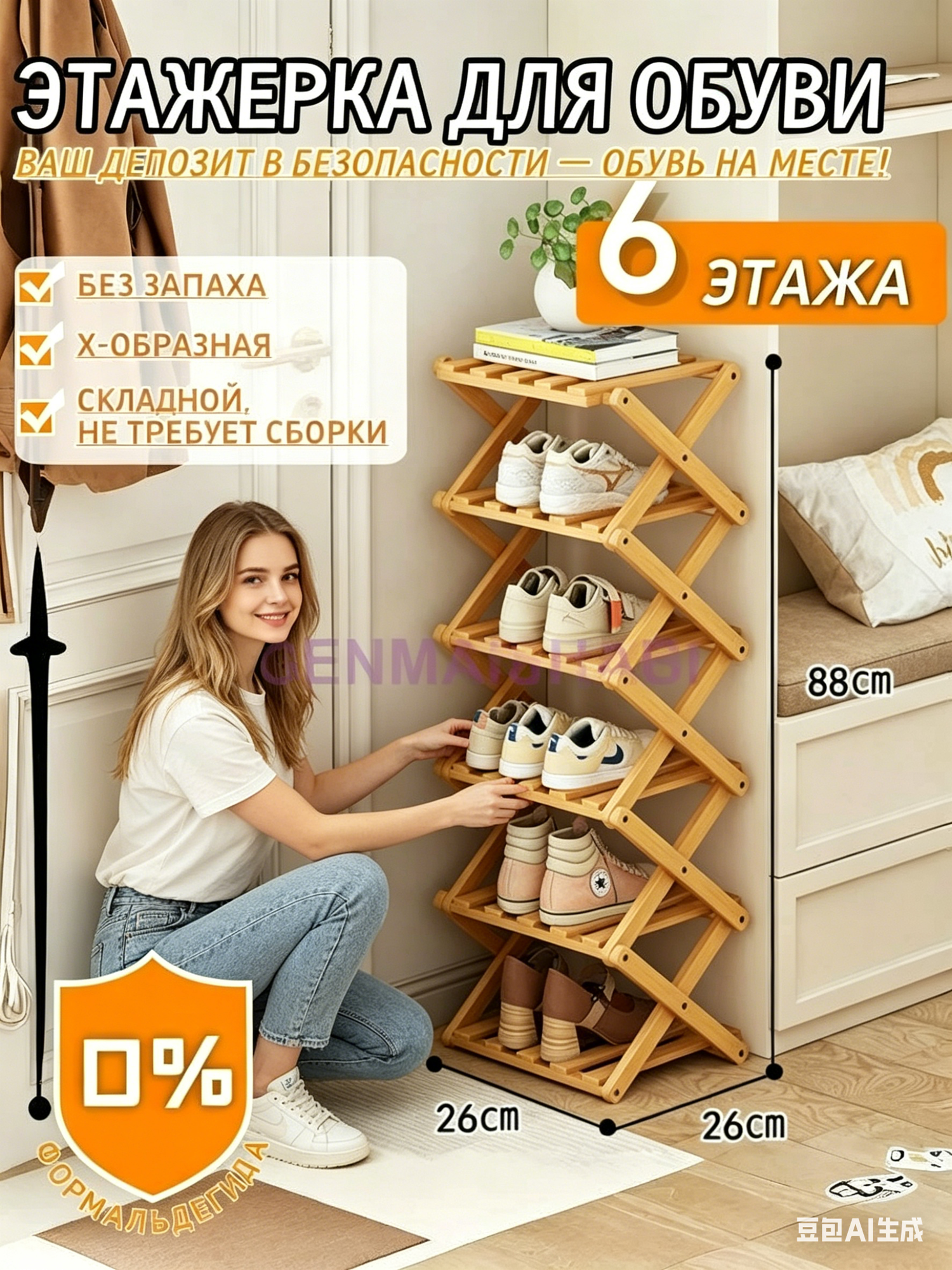 Этажерка для обуви складная многоуровневая из горного бамбука для аренды и общежитий (без монтажа)