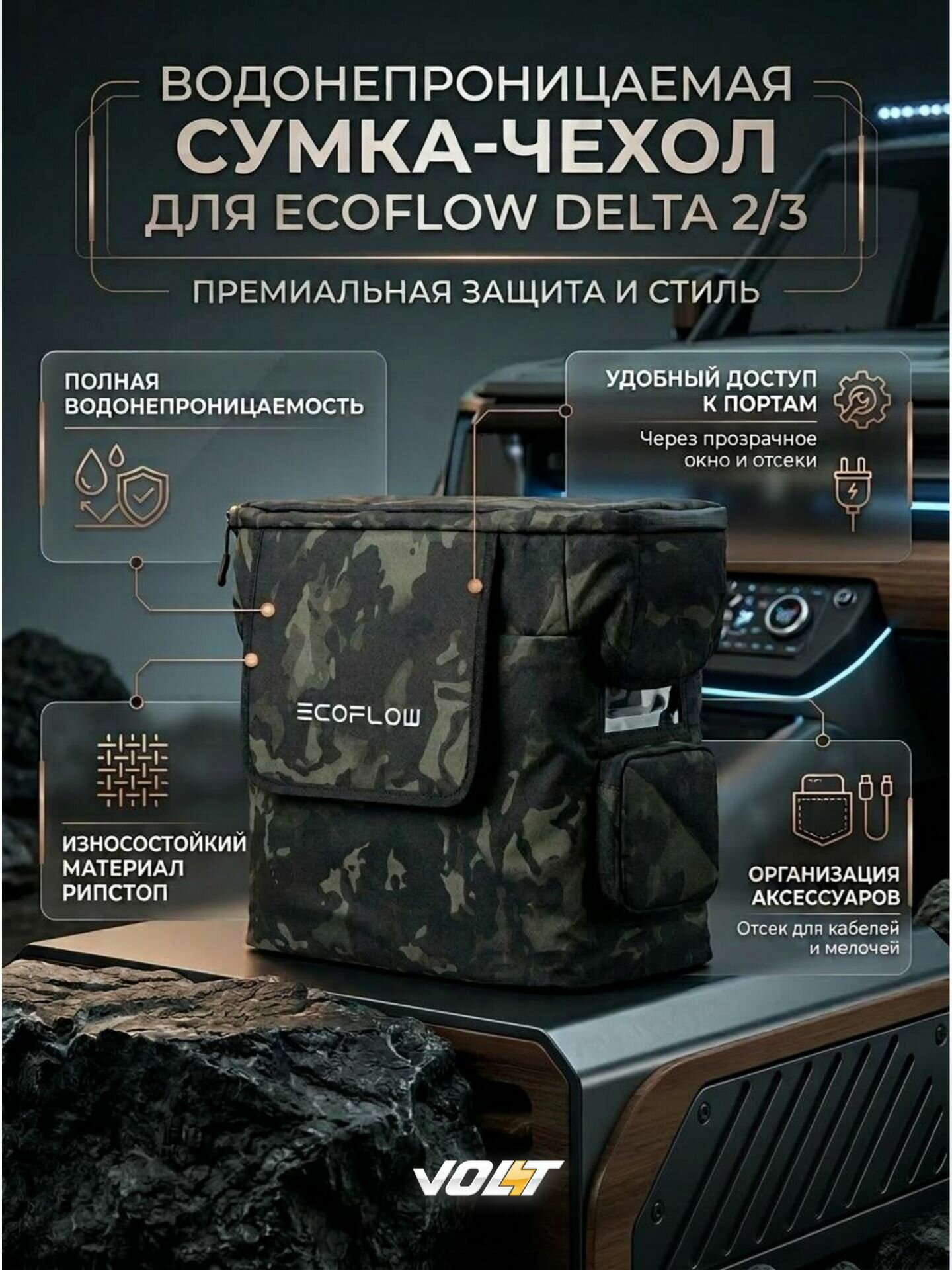 Водонепроницаемая сумка-чехол для EcoFlow DELTA 2/DELTA 3 камуфляжная