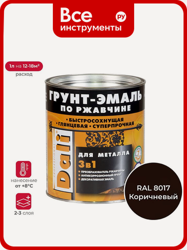 Изображение товара Грунт-эмаль по ржавчине Dali 3 в 1 коричневая RAL 8017 2 л 3 19584