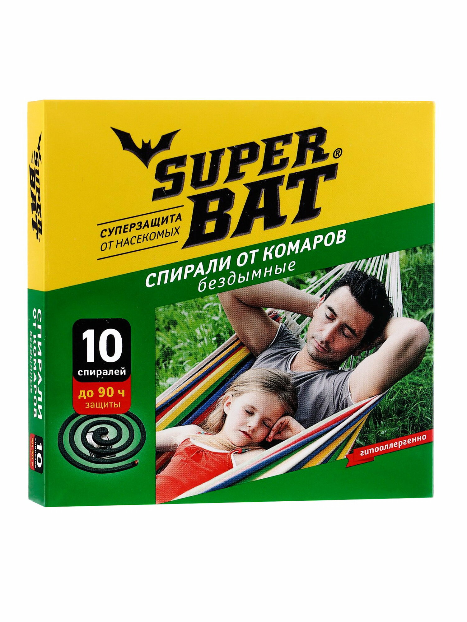 Спирали от комаров SuperBat, зелёные, бездымные, 10 шт, назначение: от комаров, 2 шт.