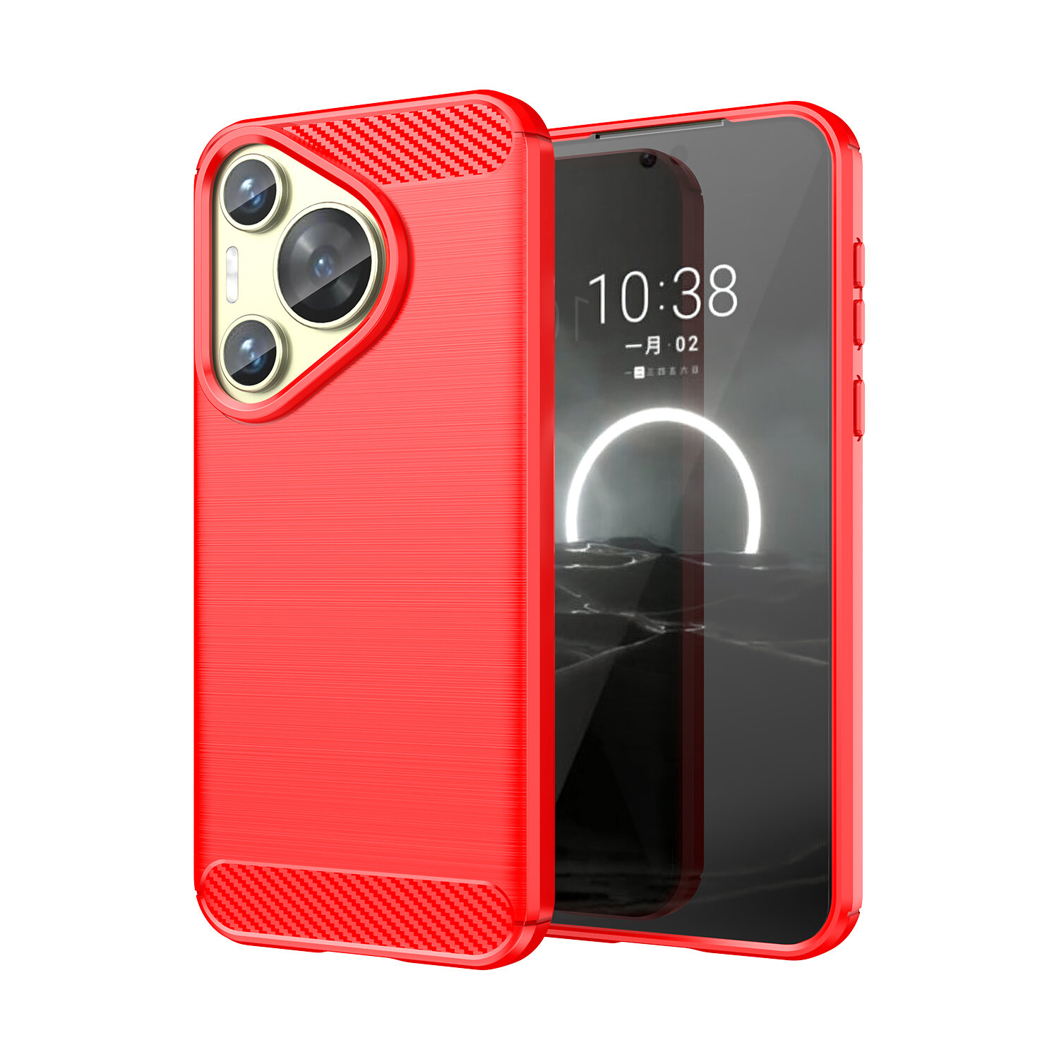 Мягкий чехол красного цвета в стиле карбон на Huawei Pura 70, мягкий отклик кнопок, серия Carbon от Caseport