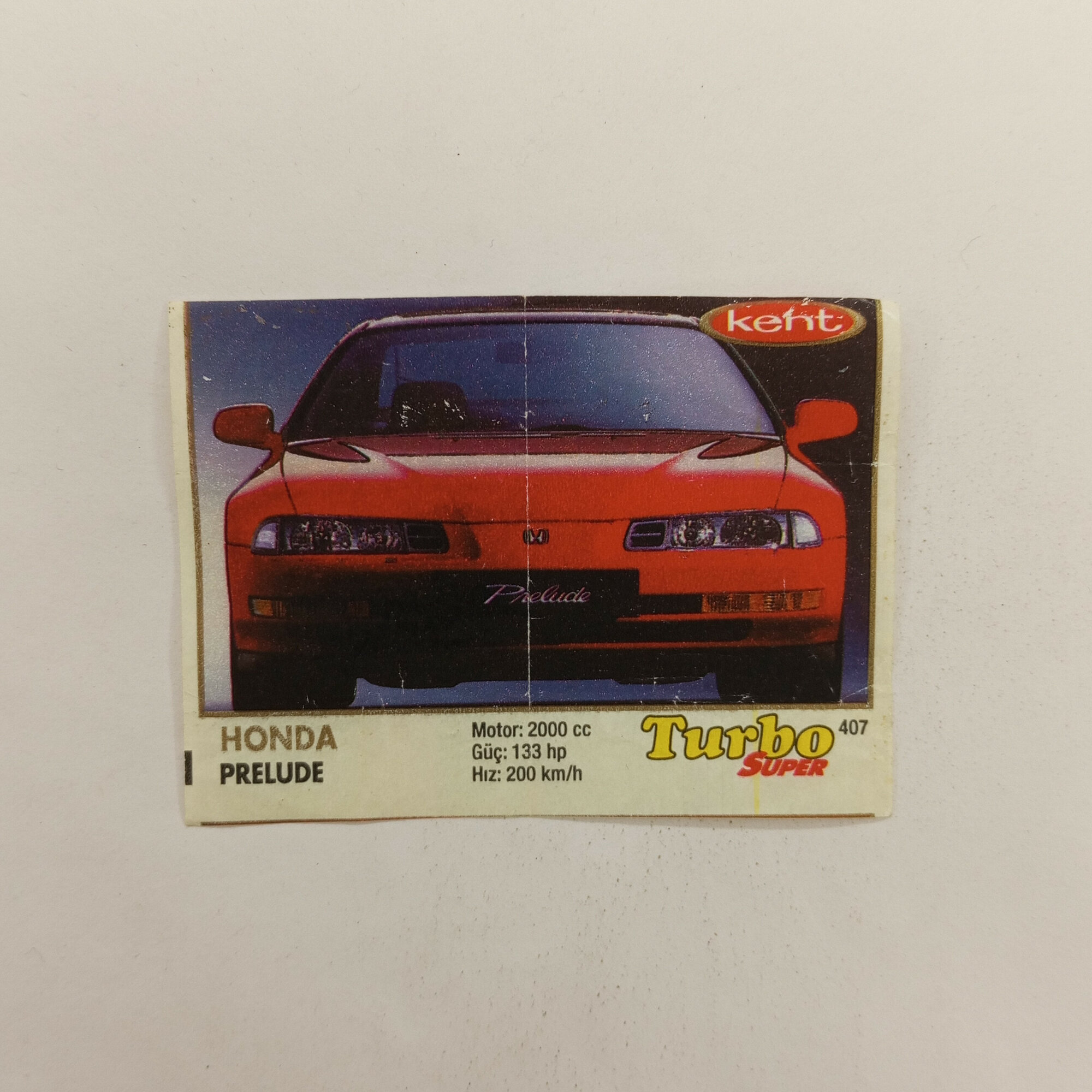 Вкладыш от жевательной резинки винтажный, СССР. Автомобиль Honda Prelude, серия Kent Turbo