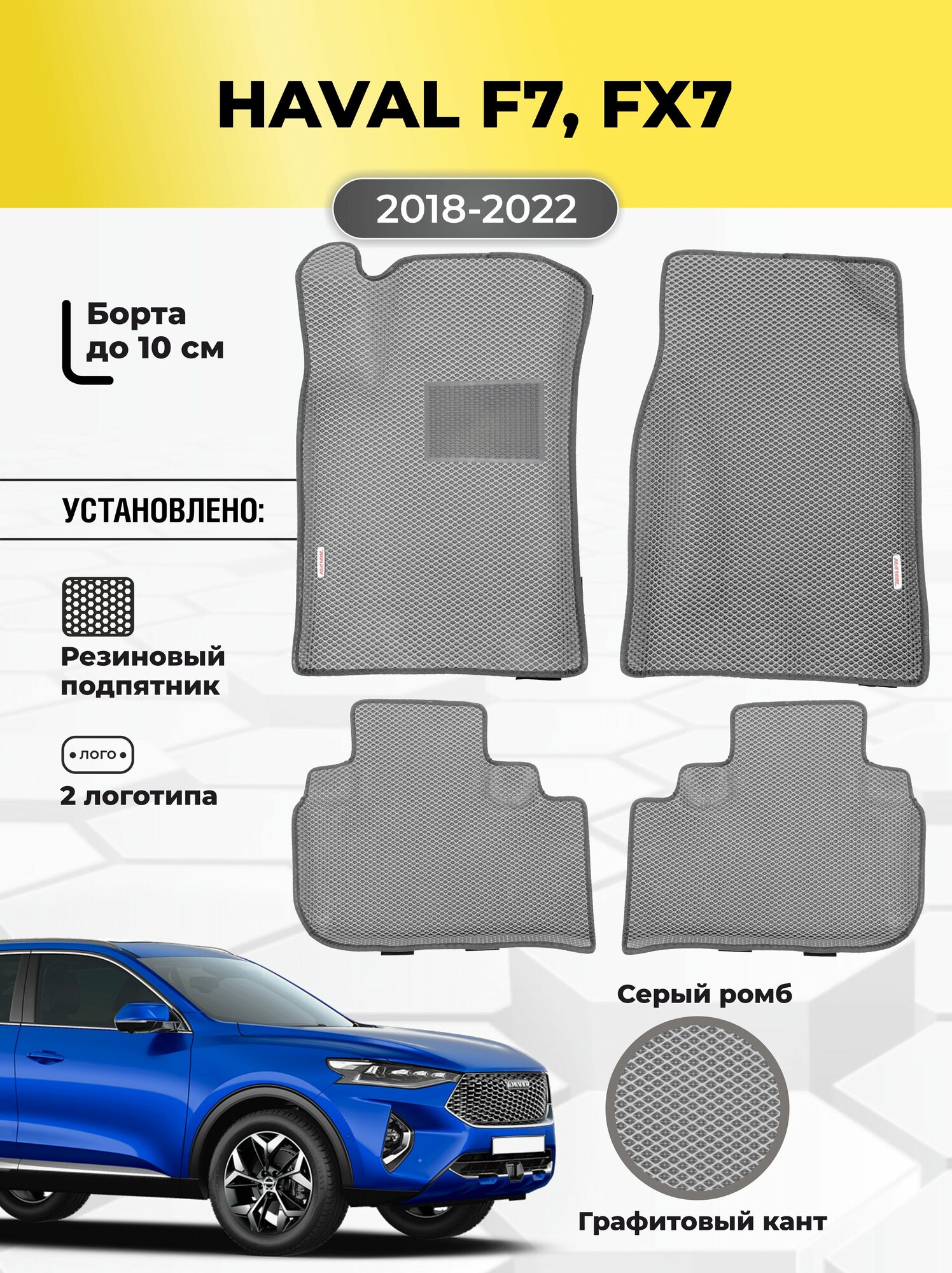 Коврики Ева автомобильные Haval F7 (F7x) 2018-2022 EVA ЭВА с бортами
