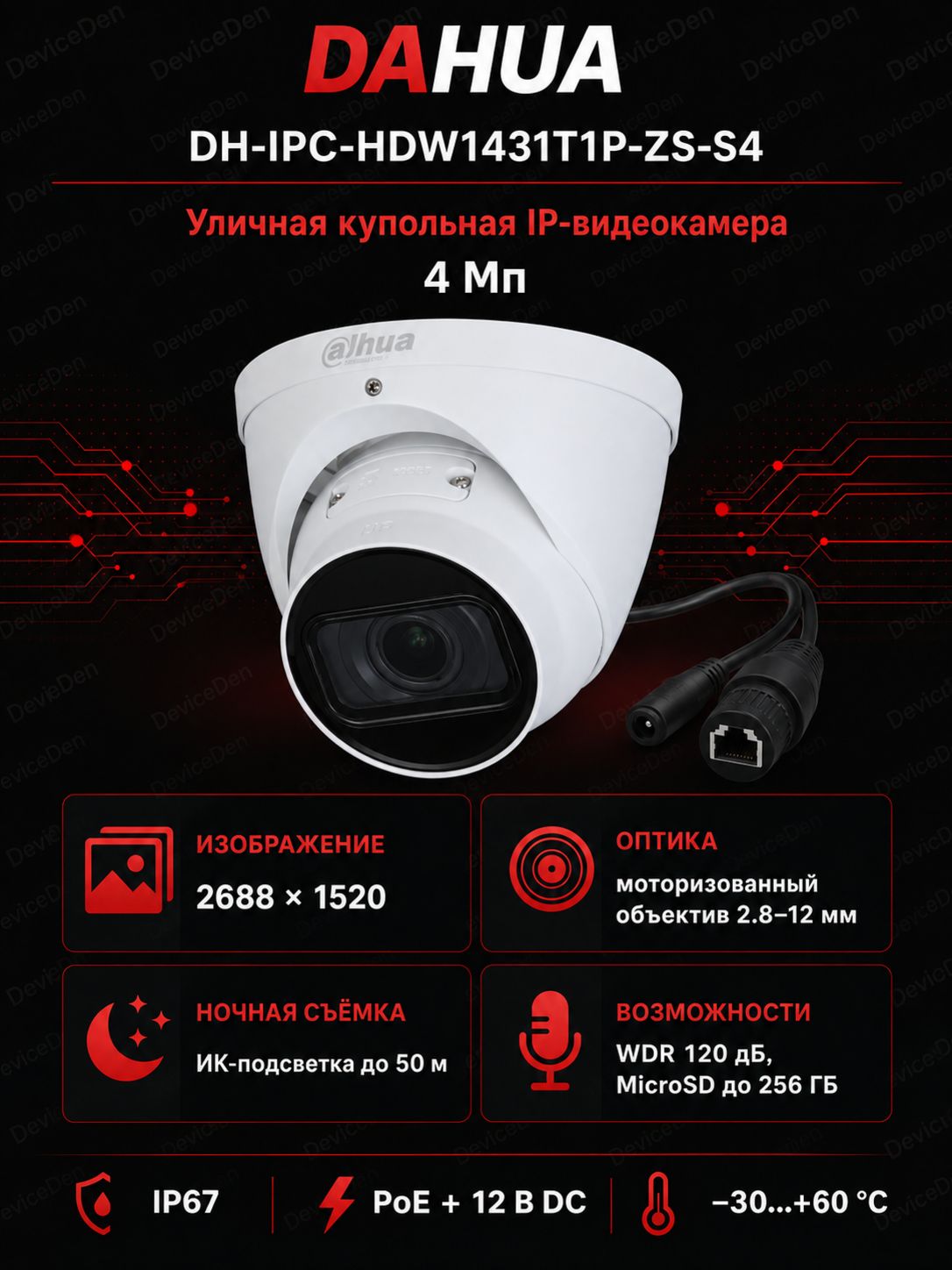 Dahua DH-IPC-HDW1431T1P-ZS-S4 - 4 Мп уличная купольная IP-камера