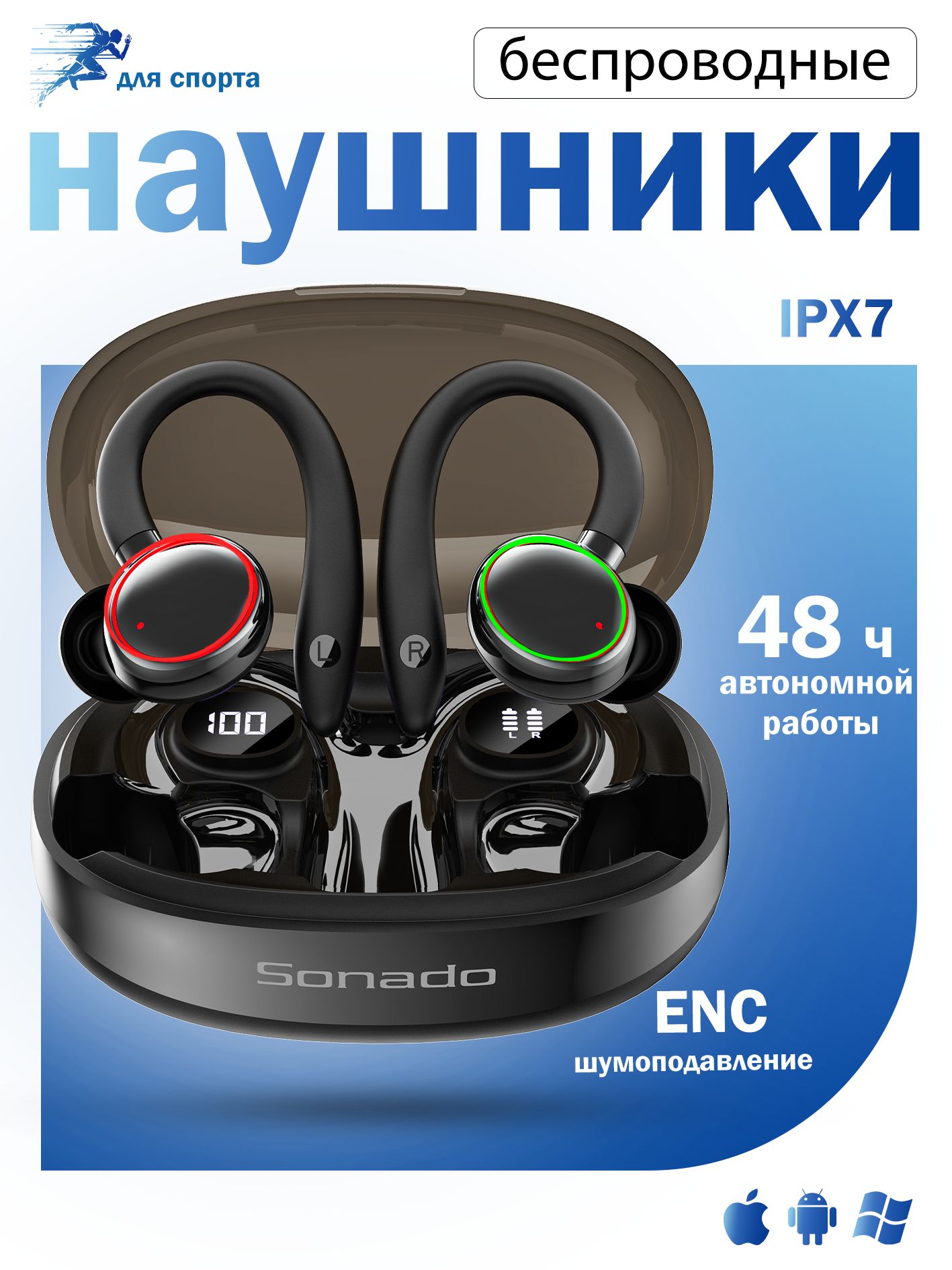 Наушники беспроводные спортивные для андроид, айфон