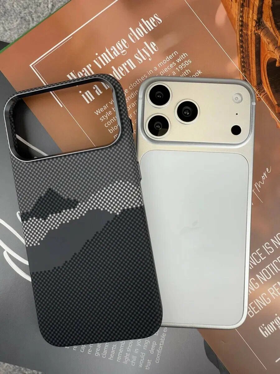Карбоновый чехол для iPhone 17 Pro с защитой камеры, прочный и премиальный