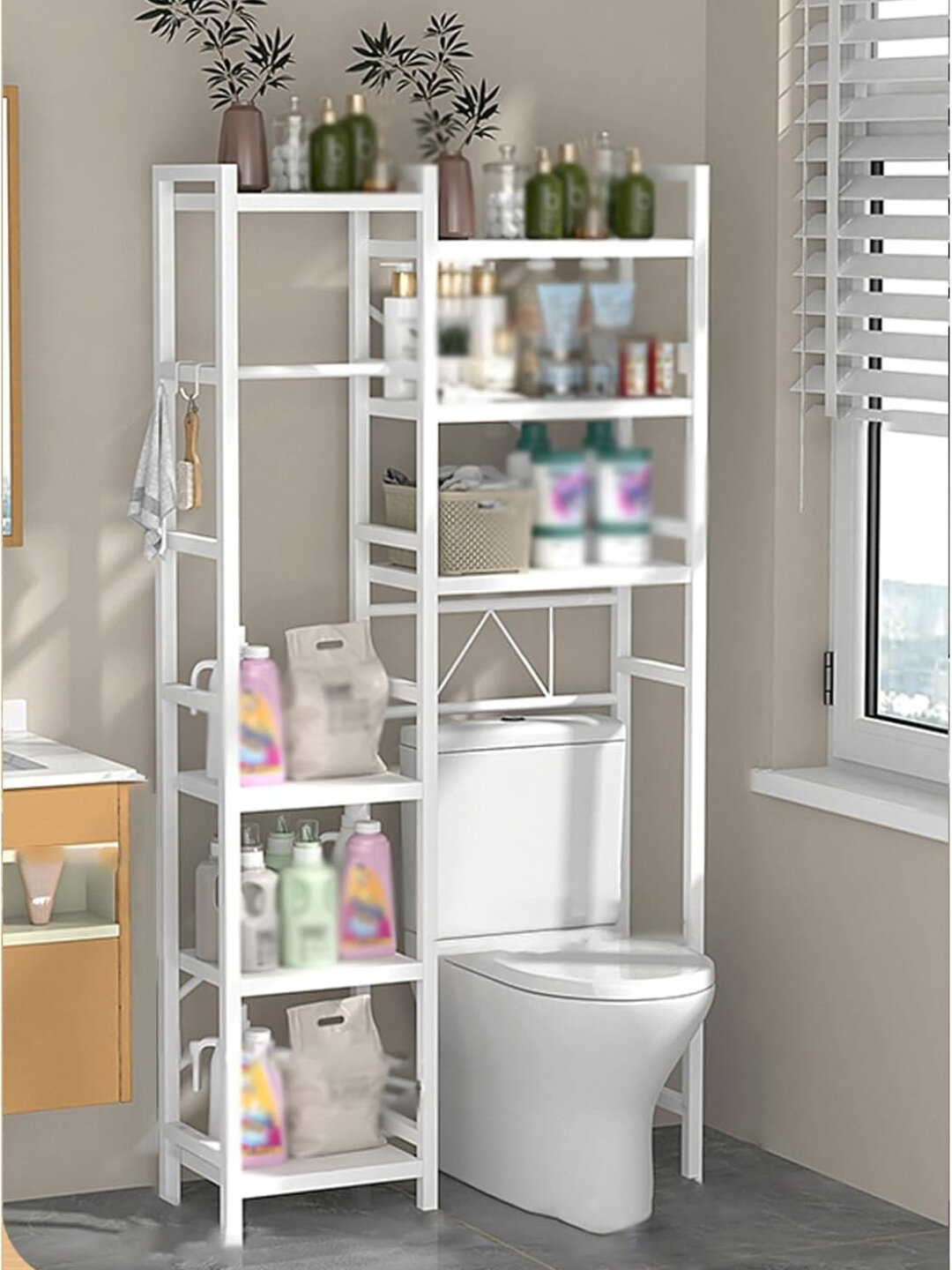 Полка для ванной комнаты, металлический стеллаж над стиральной машиной для хранения - Бежевый