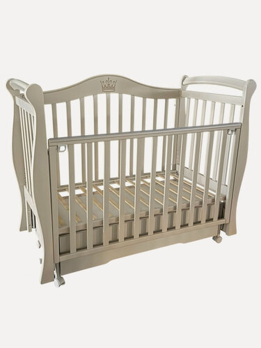 Изображение товара Кроватка детская для новорожденных Антел Julia-11 с универсальным маятником, колесами и ящиком, массив березы, кашемир