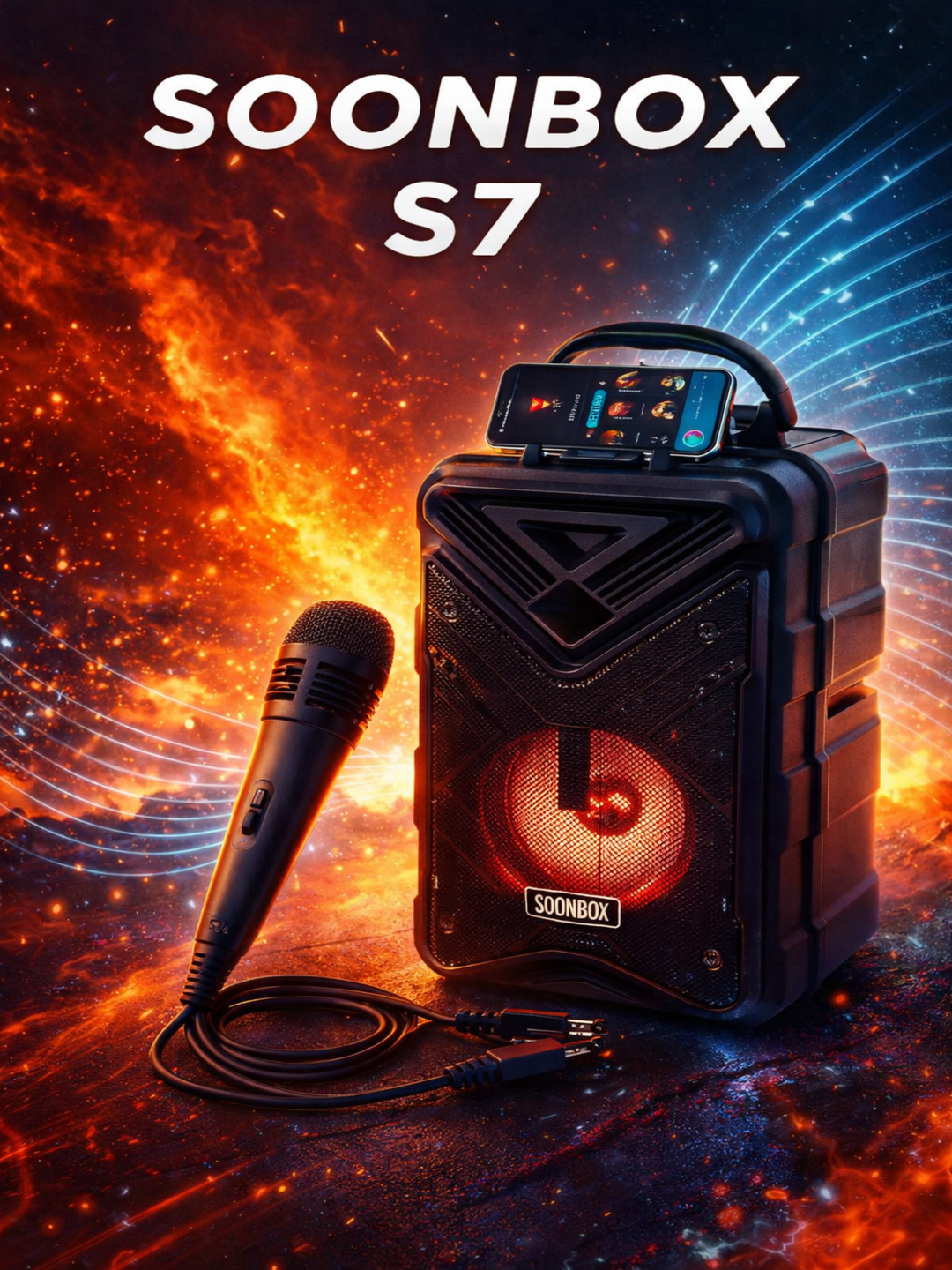 Караоке-колонка Soonbox S7, Bluetooth, FM-радио, микрофон, светодиодная подсветка