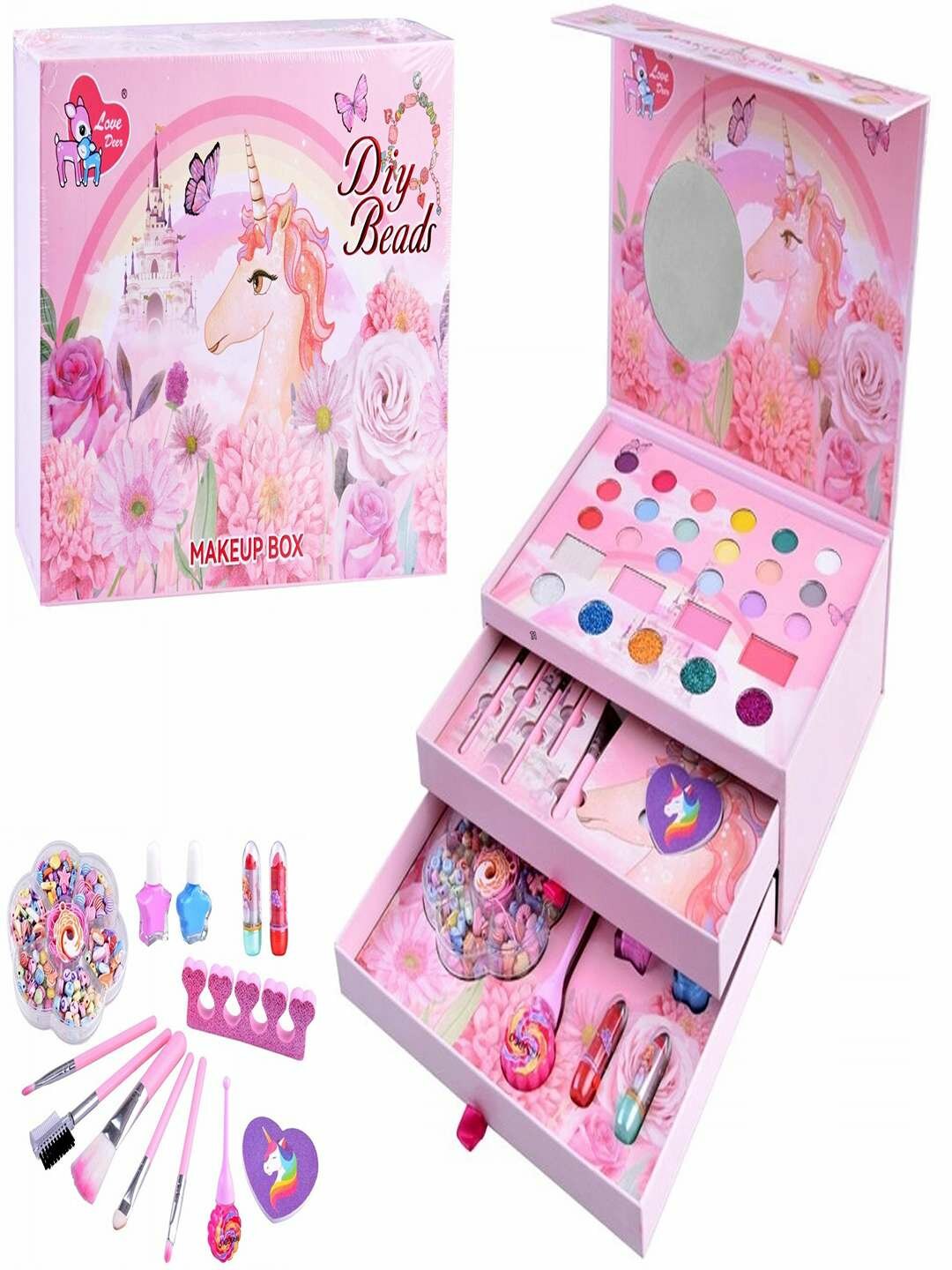 Подарочный набор для девочек 3 в 1 с косметикой и бусинами DIY. — фото 1