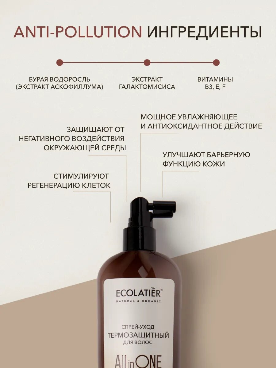 Спрей для волос ECOLATIER ALL IN ONE Термозащита, для всех типов, 250мл — фото 1