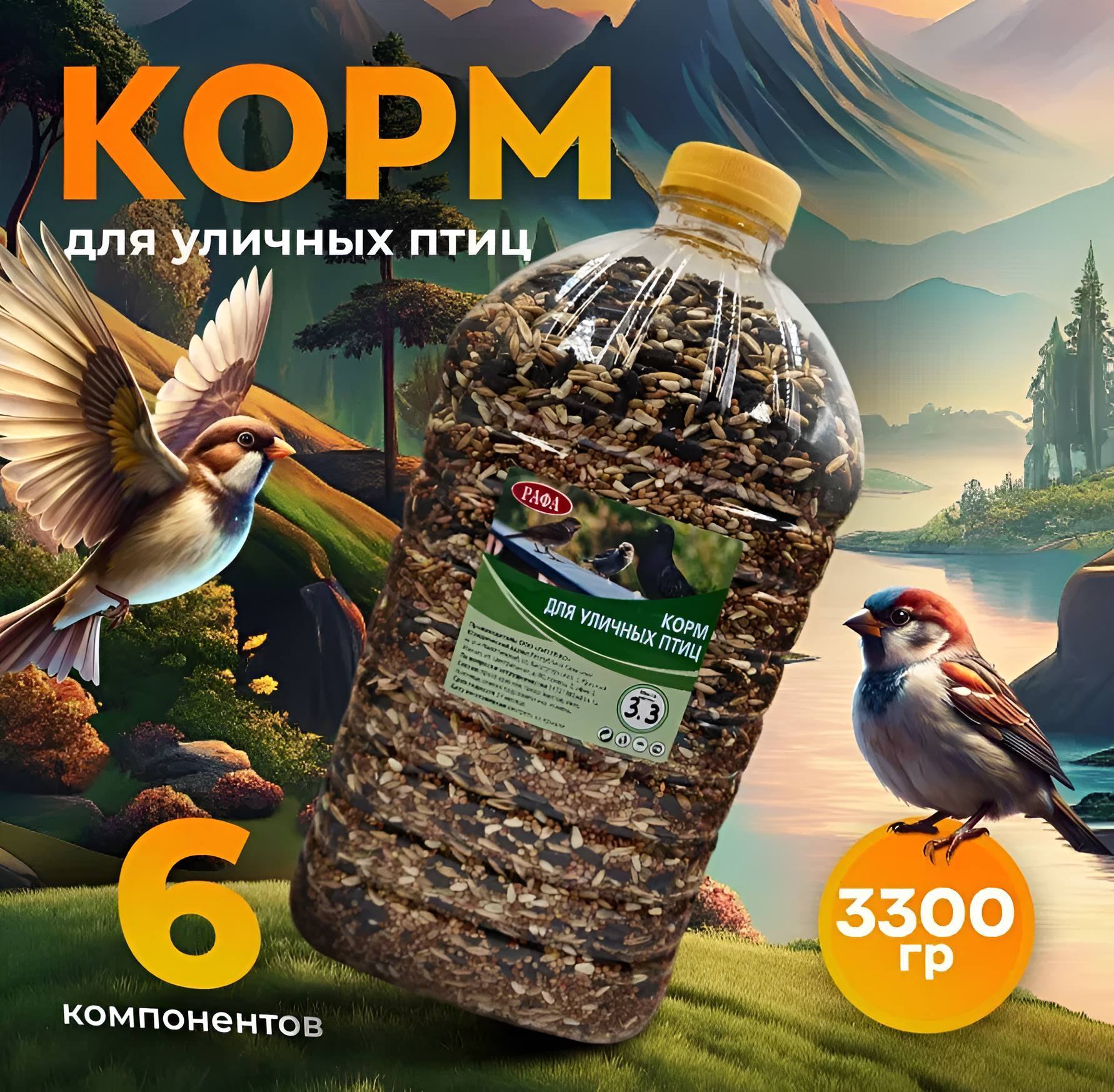 Корм для уличных лесных парковых птиц зерновой рафа 3,3 кг