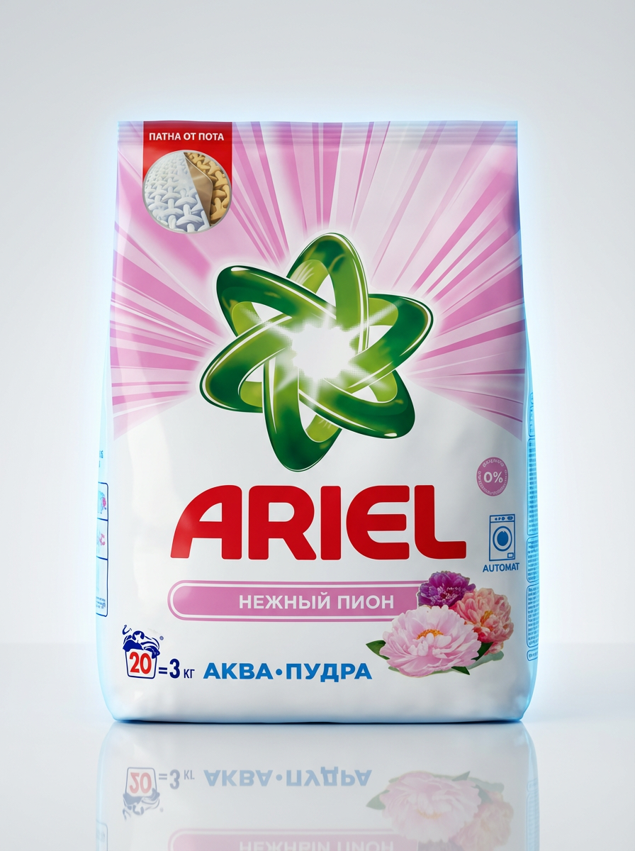 Стиральный порошок Ariel Нежный Пион Akva•Pudra автомат, для универсальной стирки, с цветочным ароматом, 3 кг