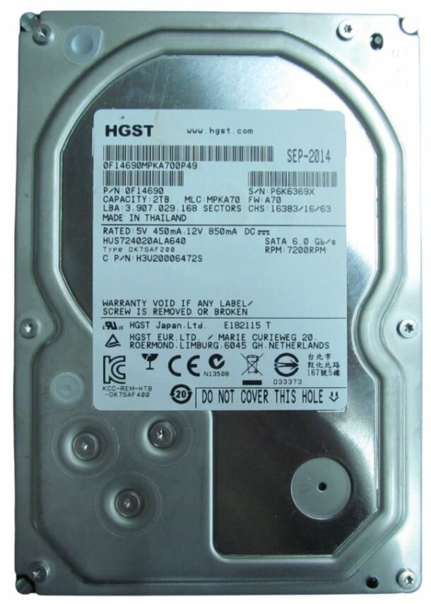 HGST 2 ТБ Внутренний жесткий диск HUS724020ALA640, 3,5"