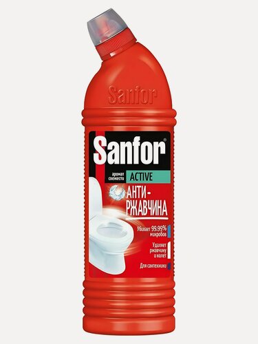 Изображение товара Средство для унитаза Sanfor WC Gel Active Антиржавчина, гель 750 мл — эффективная бытовая химия для чистоты сантехники