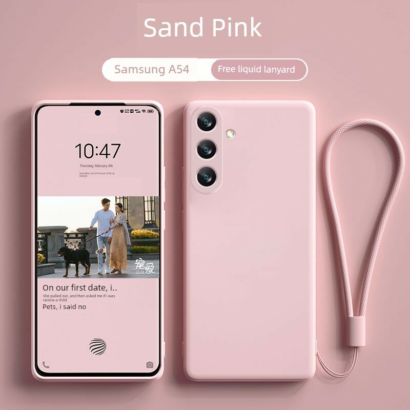 Смартфон-чехол из жидкого силикона для Samsung Galaxy A54, песочный розовый — полная защита объектива, ультратонкий,