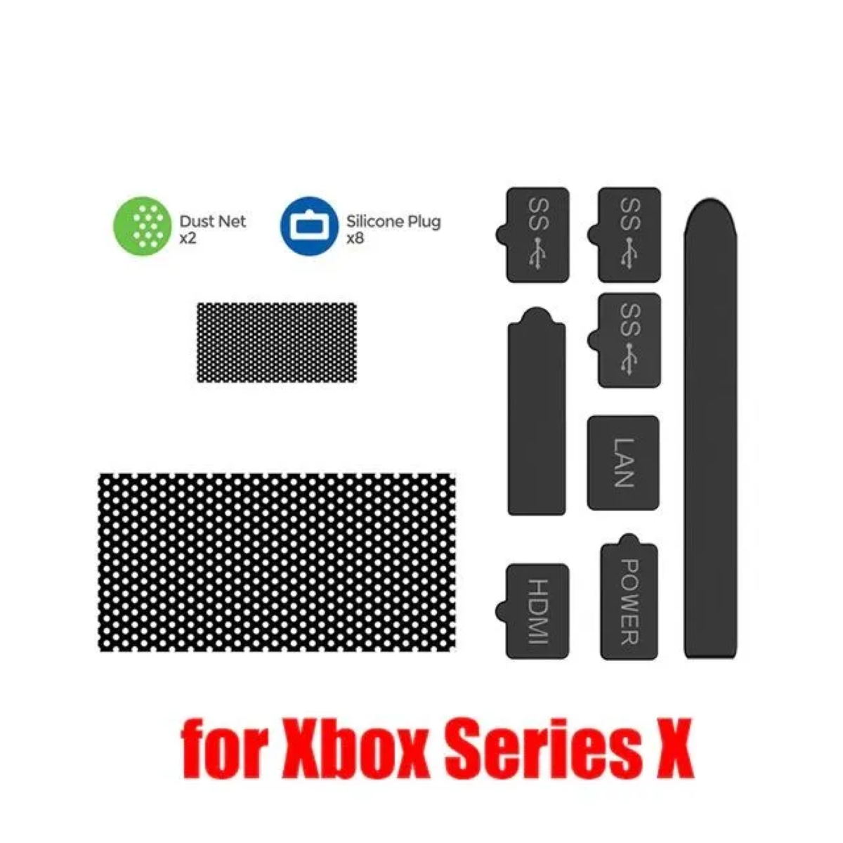 Фильтр защитный от пыли на вентилятор и заглушки для приставки Xbox Series X пылезащитный комплект