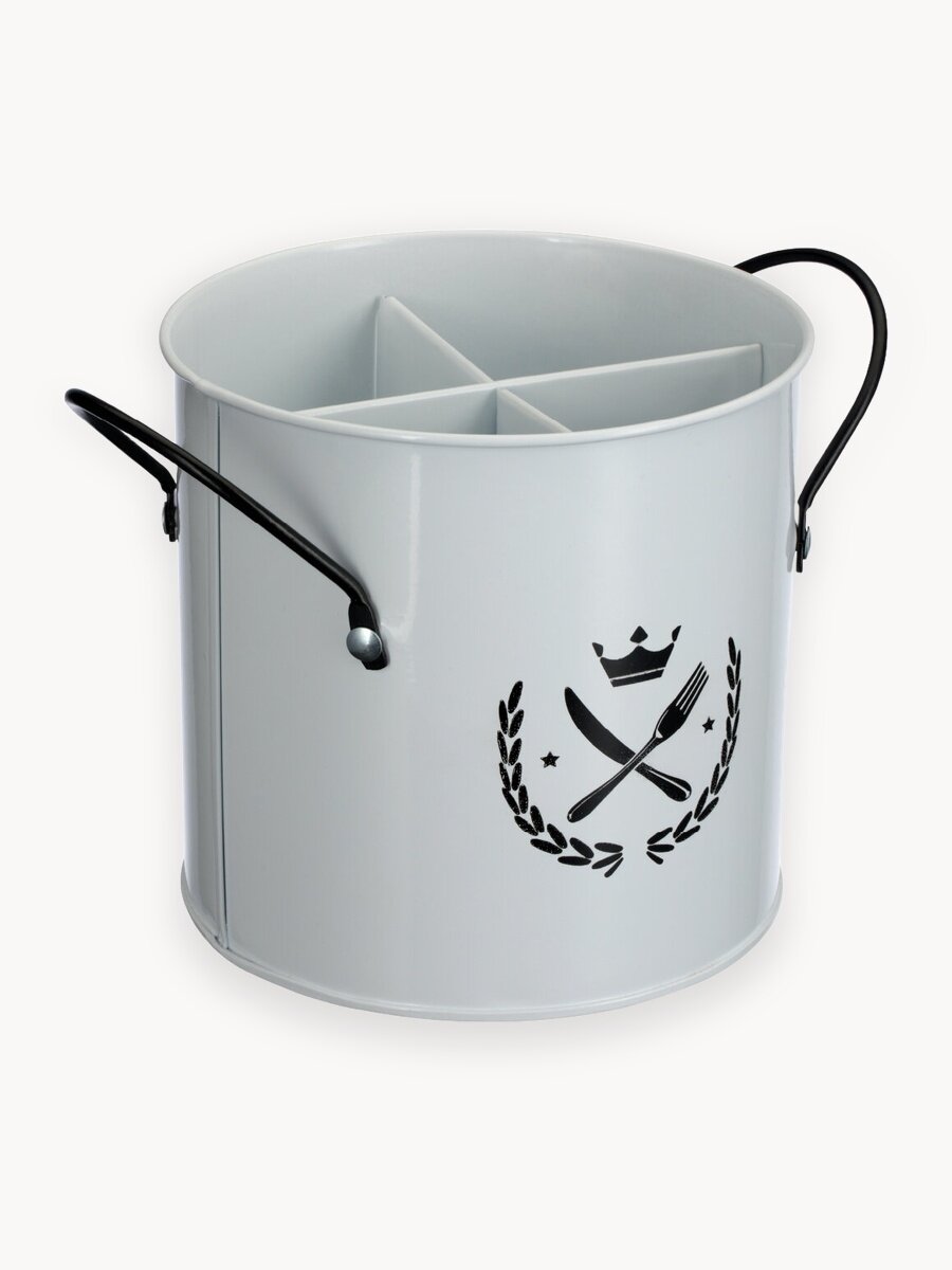 Подставка для столовых приборов Regent Inox, оцинкованная, настольная, белая, 14х14 см